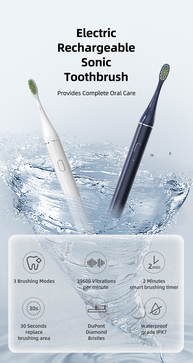Acoustic Wave Electric Toothbrush Wireless Charging 2 Minute Timer for 40 Days Use