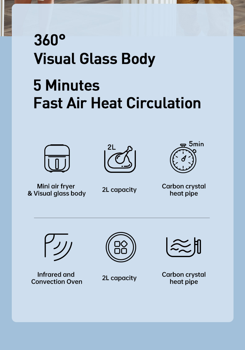 Mini air fryer & Visual glass body Infrared and Convection Oven Supports Customerizable Cooking