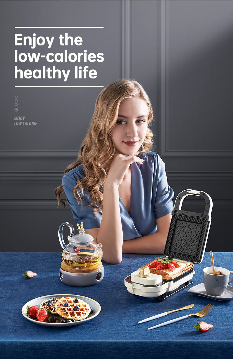 Mini Sandwich Maker 2 in 1 Home Breakfast Waffle Maker Double-sided with Detachable Non-stick Plates