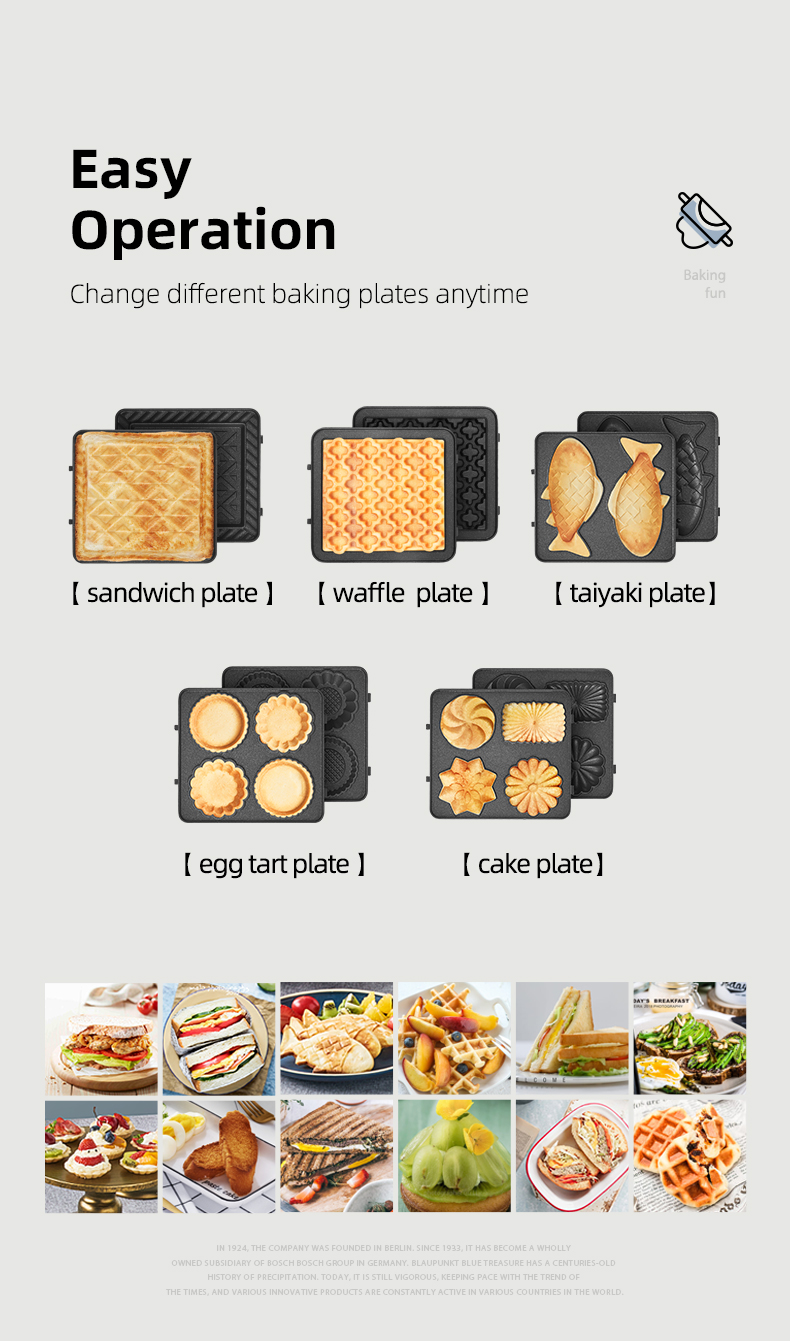 Mini Sandwich Maker 2 in 1 Home Breakfast Waffle Maker Double-sided with Detachable Non-stick Plates