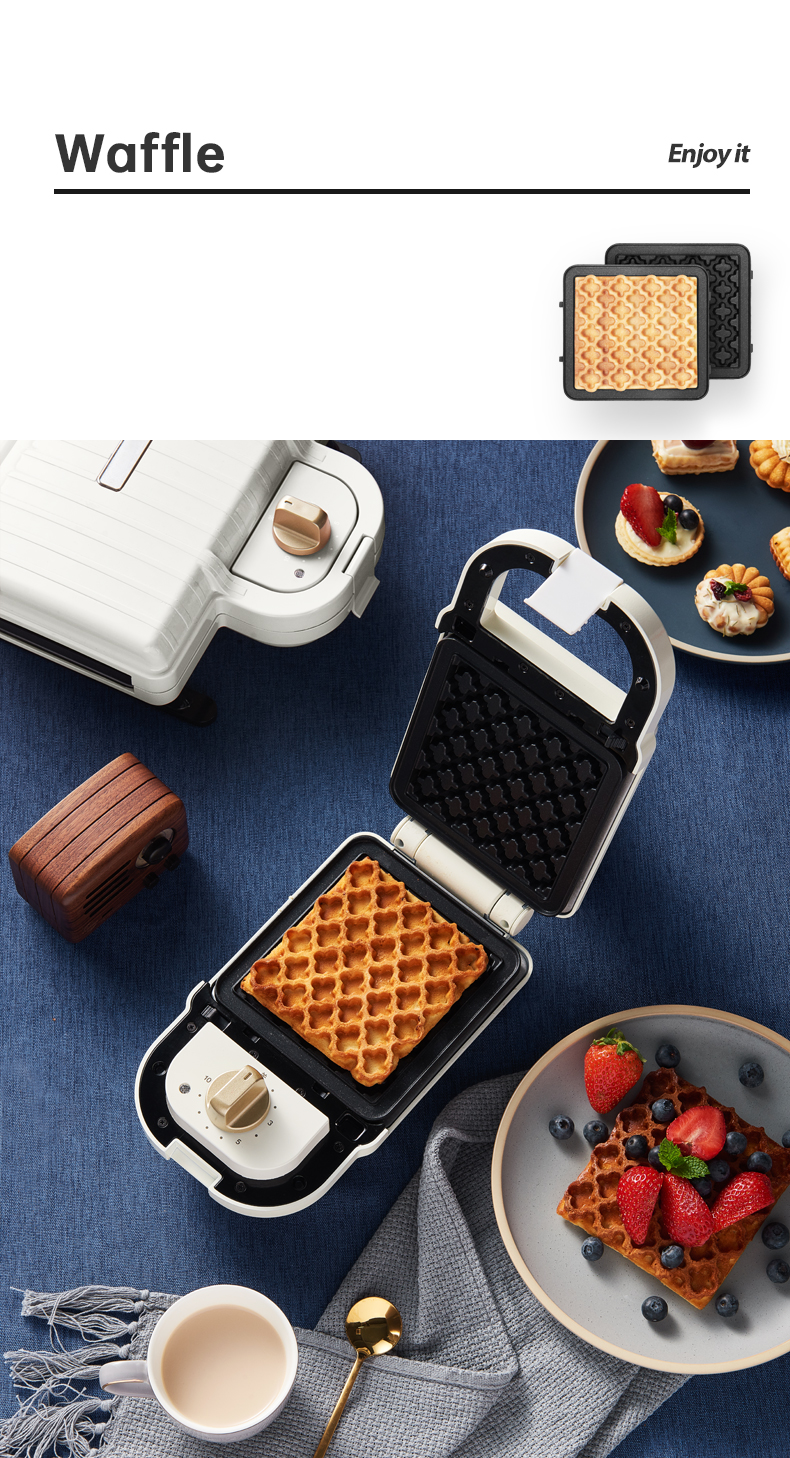 Mini Sandwich Maker 2 in 1 Home Breakfast Waffle Maker Double-sided with Detachable Non-stick Plates