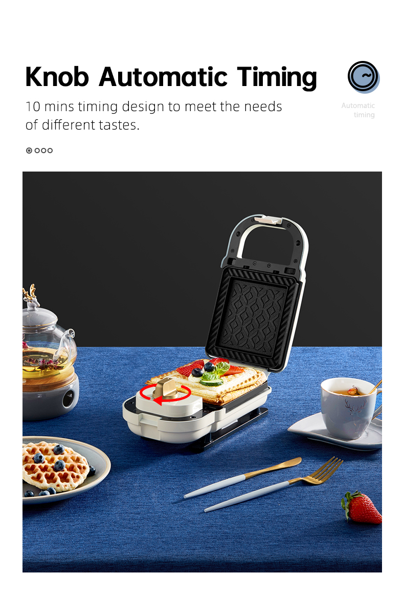 Mini Sandwich Maker 2 in 1 Home Breakfast Waffle Maker Double-sided with Detachable Non-stick Plates
