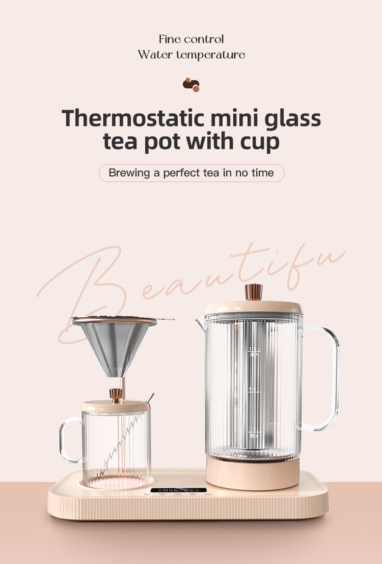 Mini Multifunctional Health Glass Teapot with Thermostatic Heating Base