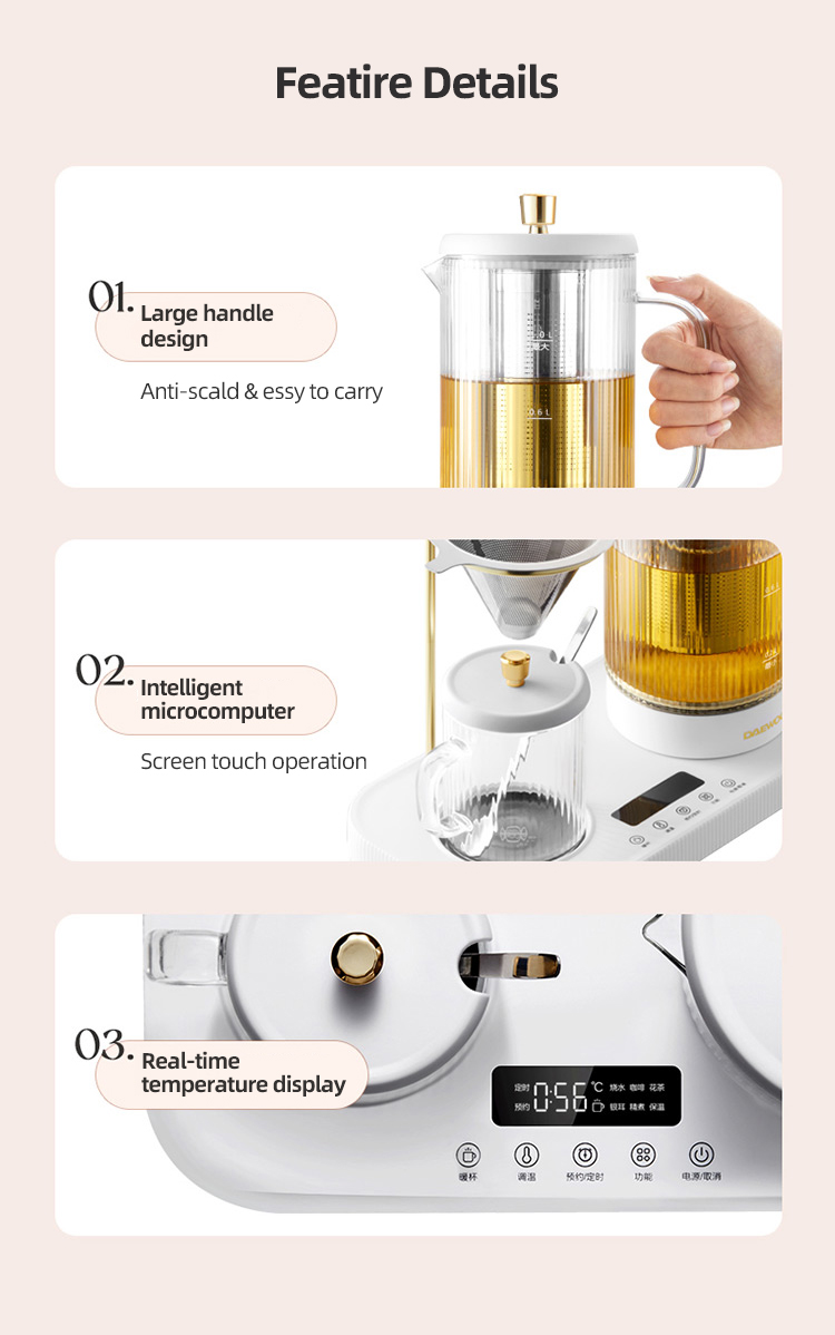Mini Multifunctional Health Glass Teapot with Thermostatic Heating Base
