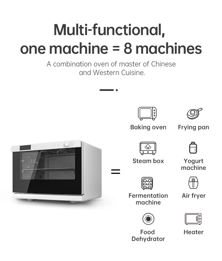 26L Family Steam Air Fryer Oven 8 in 1 Multi Functional Electric Convection Combi-oven With Steam