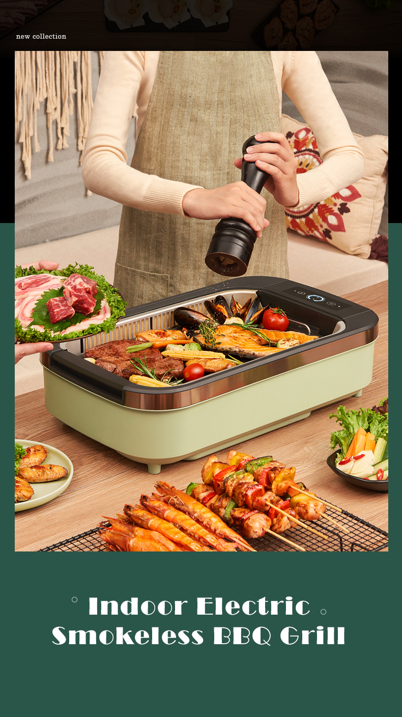1500W Smokeless BBQ Griddle with 6 Speed Fire Adjustment 1500W Smokeless BBQ Griddle with 6 Speed Fire Adjustment