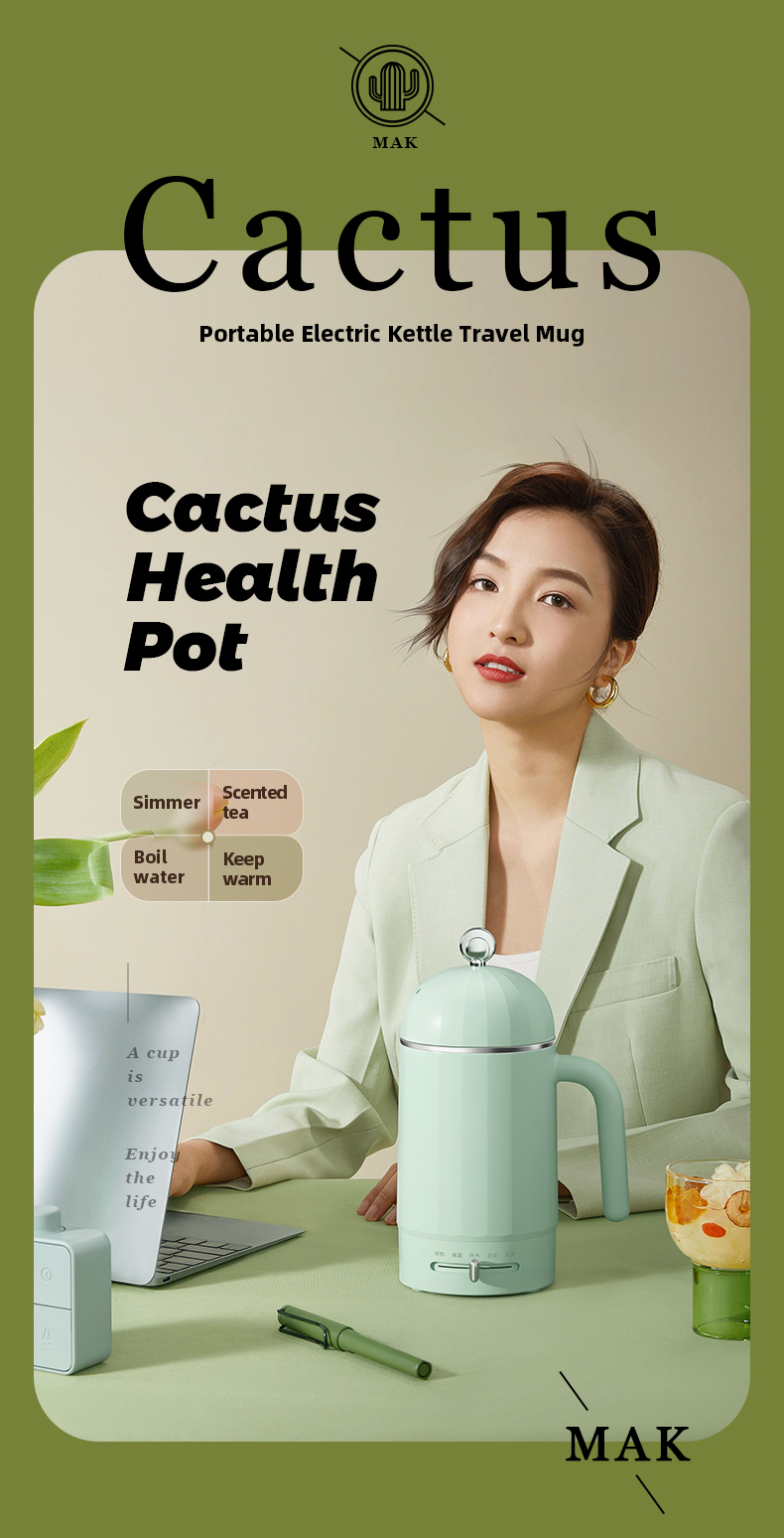 Portable Stainless Steel Electric Kettle Travel Mug with Handle